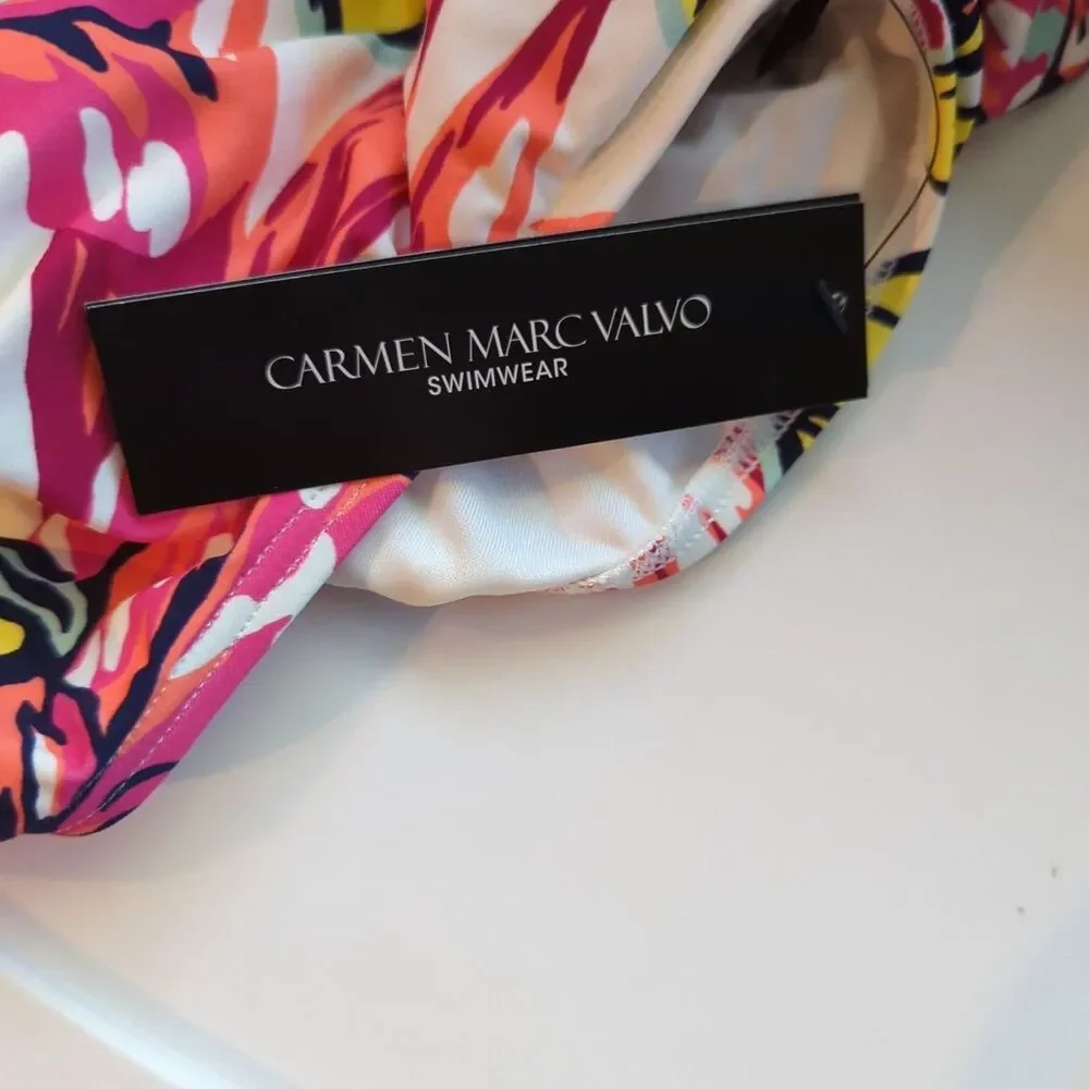 Carmen Marc Valvo Classic Shirred Waist Bikini Bottom Medium Brava Lily Floral